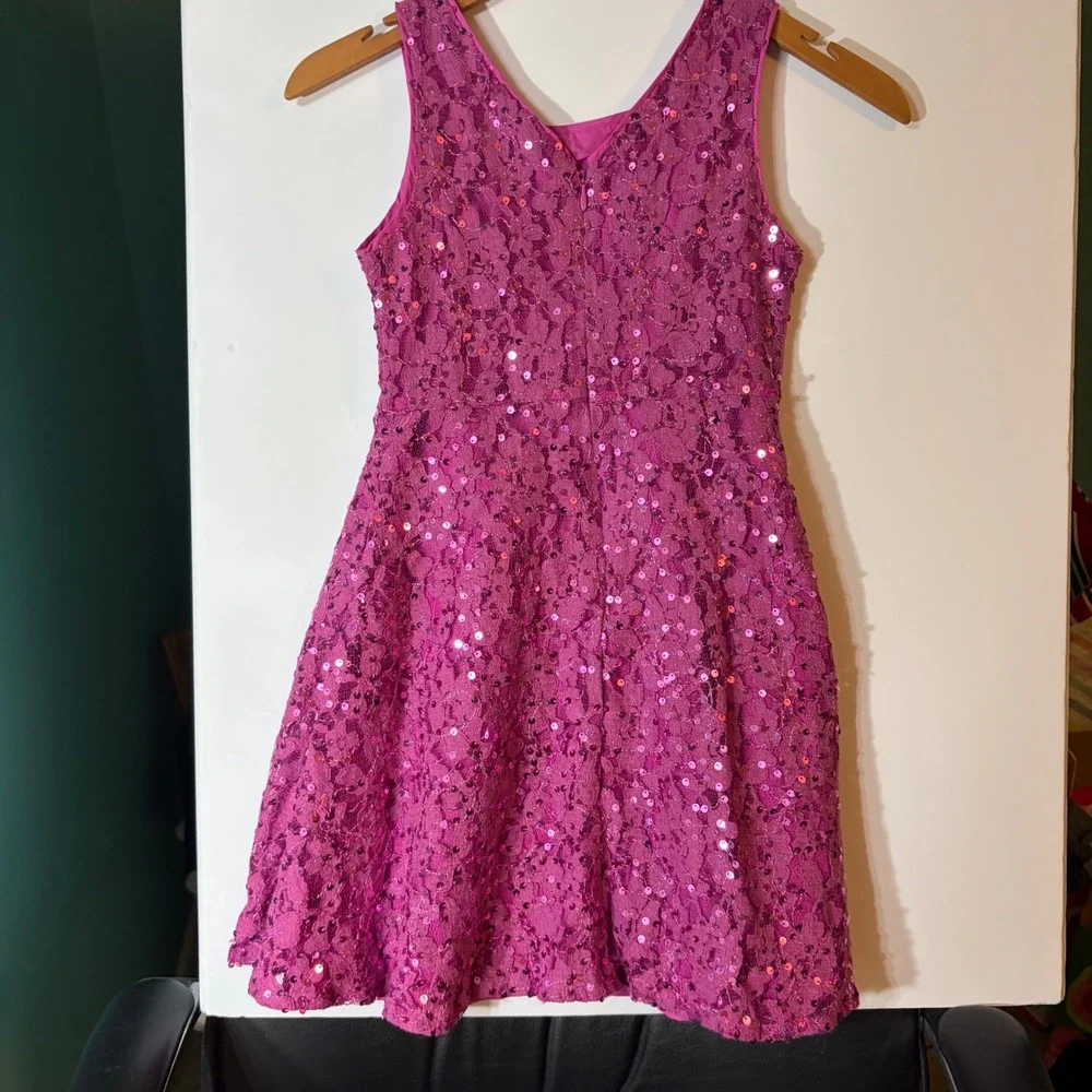Gymboree Girls Magenta Pink Sequin Floral Lace Sleeveless‎ Party Dress Size 8